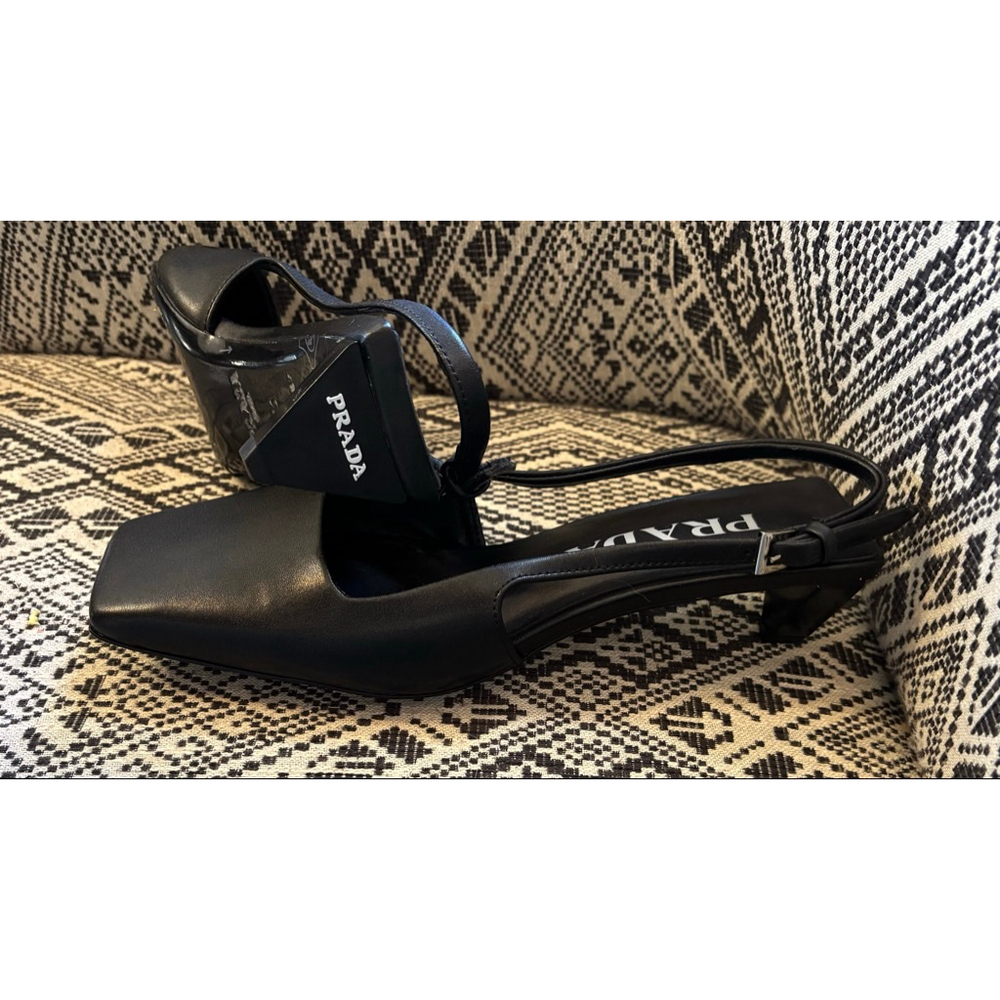RARE Prada Authentic Quiet Luxury Black Nappa Leather Heels Slingback EU36 US6 - Picture 7 of 8